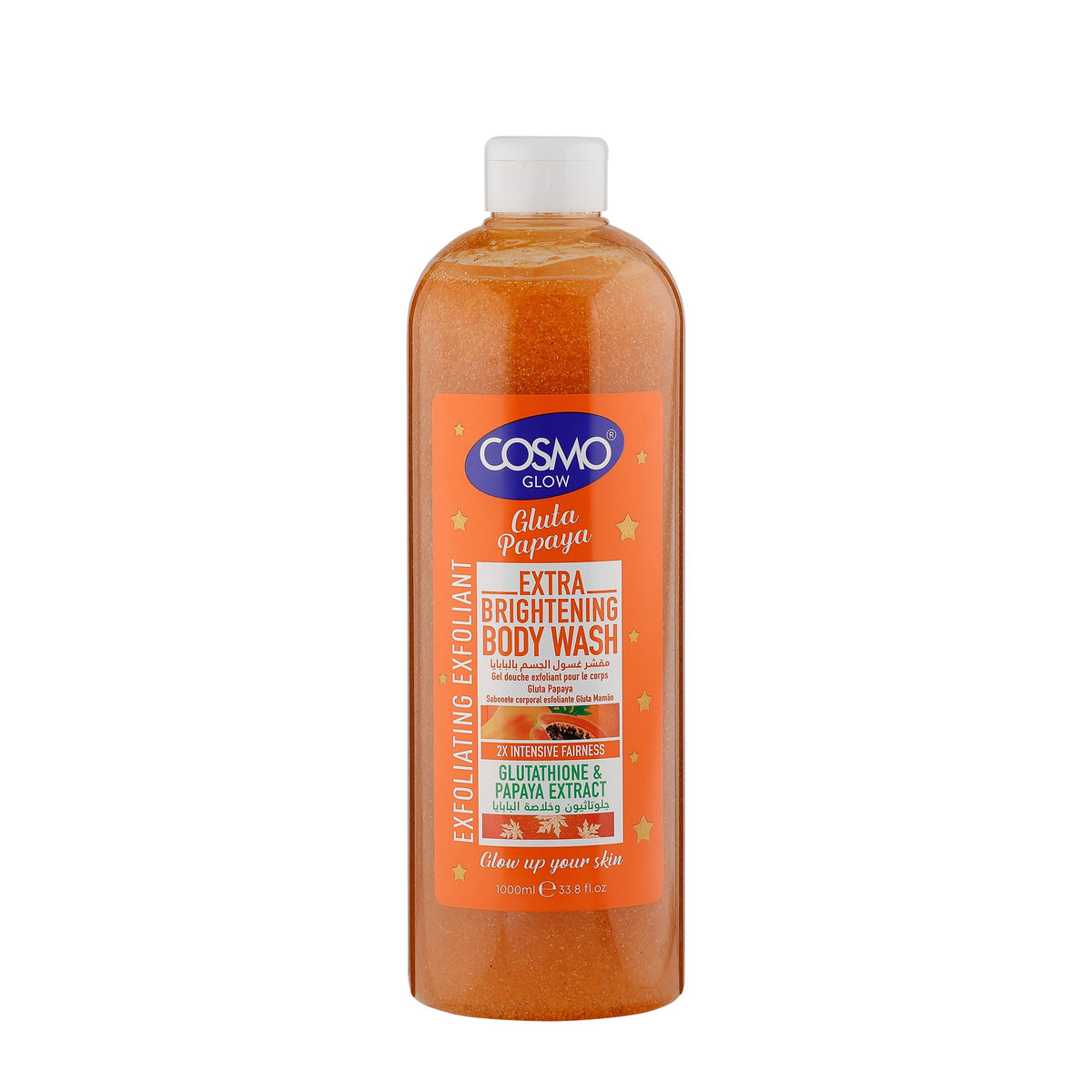 glutathione skin whitening body wash Cosmo Glow Extra Brightening Exfoliating Gluta Papaya Neurological function Nad+ 500mg & Amino SIZE::120 ml / 4 oz